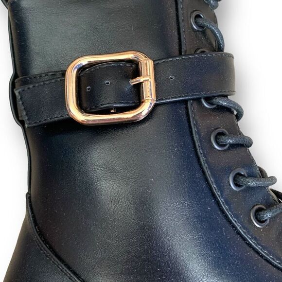 ASOS Design Ali Boots Black Wide Fit Chunky Lace Up  Ankle Buckle Detail 7 - Picture 4 of 12